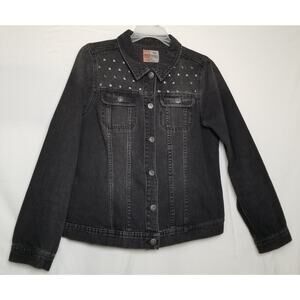 RH Ruff Hewn Studded Black Denim Button Up Jean Jacket Long Sleeves Size PL